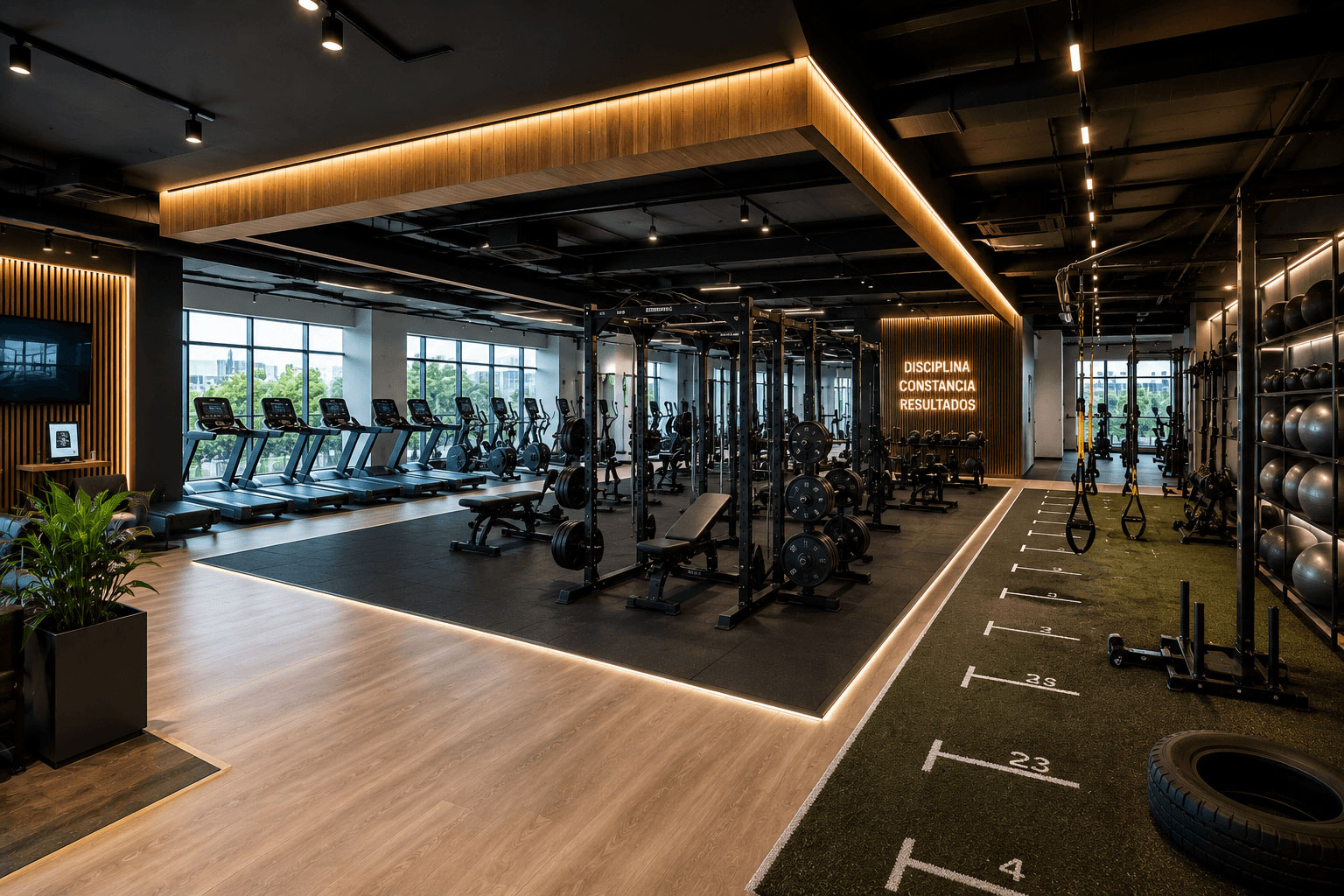 Diseño interior y optimizacion de espacio para gimnasio residencial moderno en Colombia